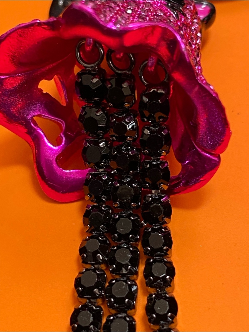 Betsey Johnson Hot Pink Crystal Ghost Cat NIB Keychain with Black Tassel - Picture 9 of 14